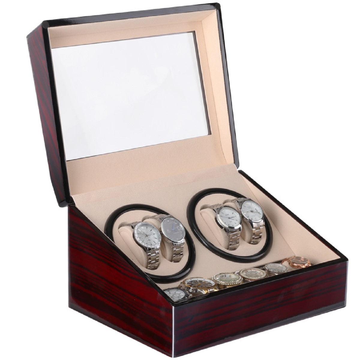 High Gloss PU Painted 4+6 Automatic Watch Winder with Watch Storage for 10 watches